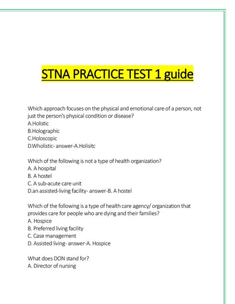 Practice Test For Stna In Ohio