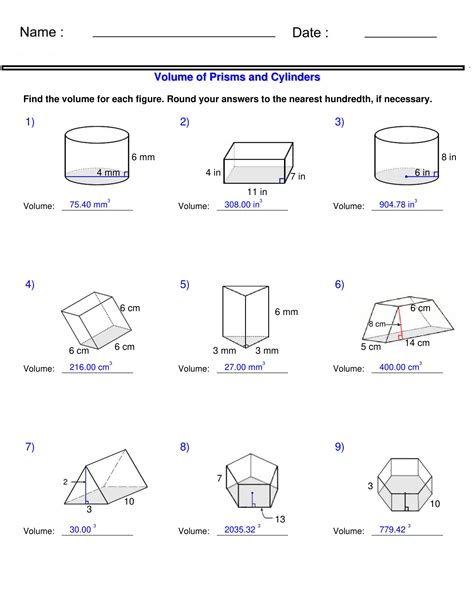 Practice Volume Of Prisms And Cylinders