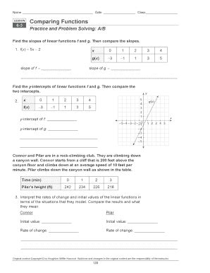 Read Online Practice B 13 2 Comparing Functions 