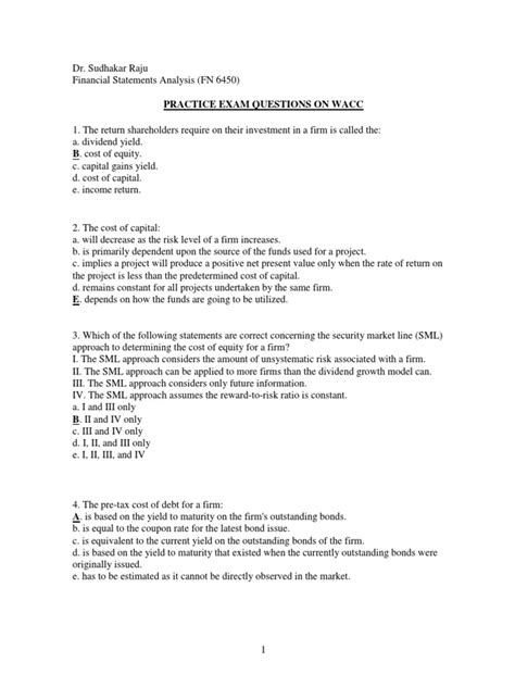 Read Online Practice Exam Wacc Questions And Solutions 