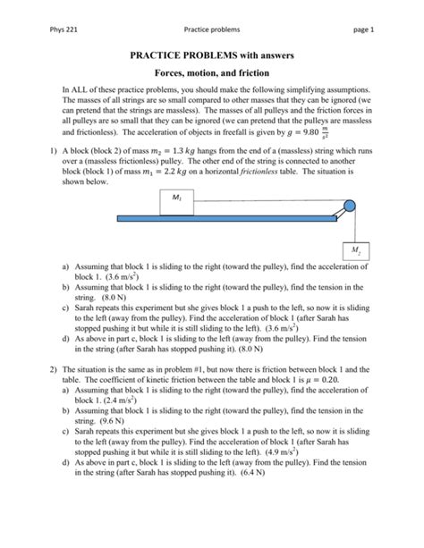 Read Practice Problems With Answers Forces Motion And Friction 