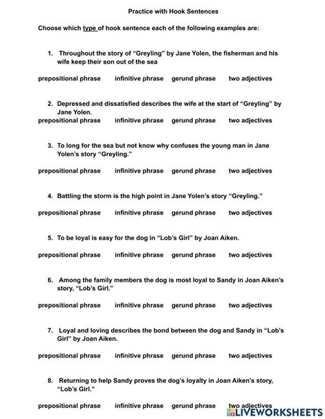 Practicing Hook Sentences Worksheet Live Worksheets Practice Writing Hooks Worksheet - Practice Writing Hooks Worksheet