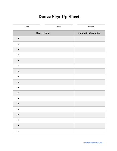 praise dance sign up sheet template
