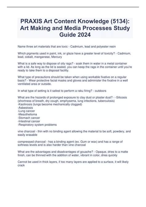 praxis art content knowledge study guide printable