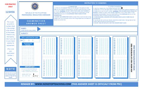 Prc Answer Sheet Printable