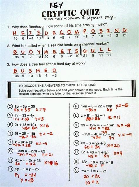 Pre Algebra Cryptic Quiz