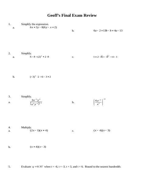 Pre Algebra Final Exam