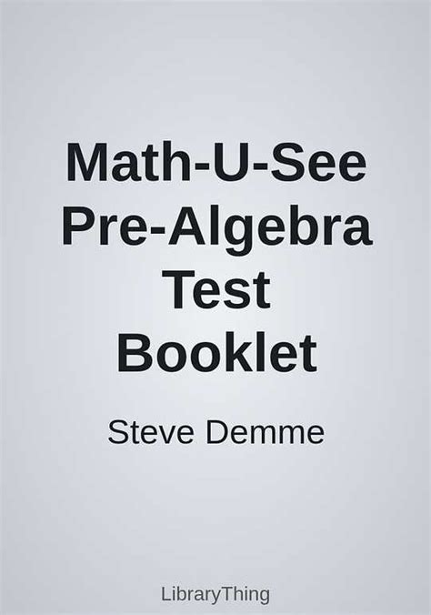 Pre Algebra Test Booklet Math U See