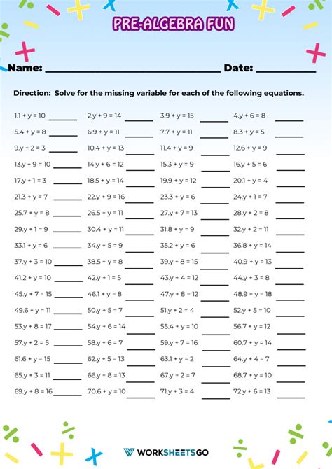 Pre Algebra Worksheet