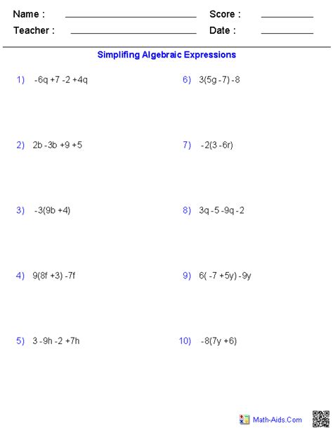 Pre Algebra Worksheets Algebraic Expressions Worksheets Math Aids Writing Variable Expressions Worksheet - Writing Variable Expressions Worksheet