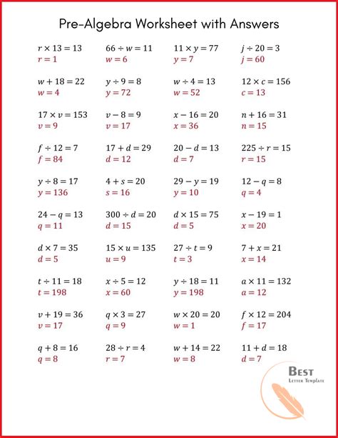 Pre Algebra Worksheets With Answer Key Pre Algebra Worksheet Answers - Pre Algebra Worksheet Answers