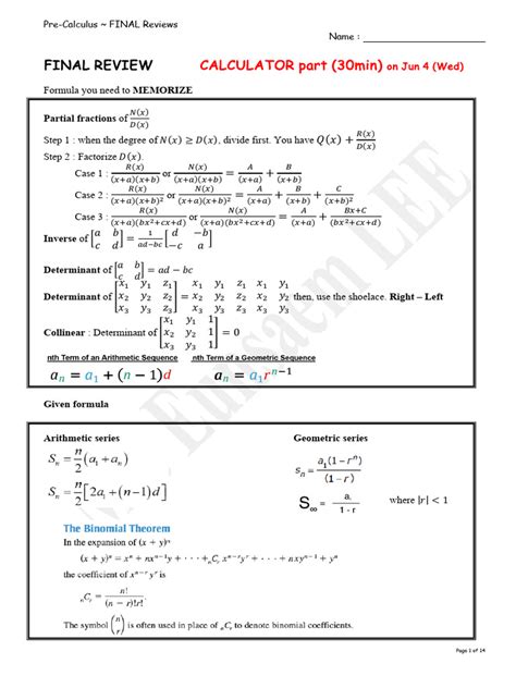 Pre Calc Final Exam With Answers