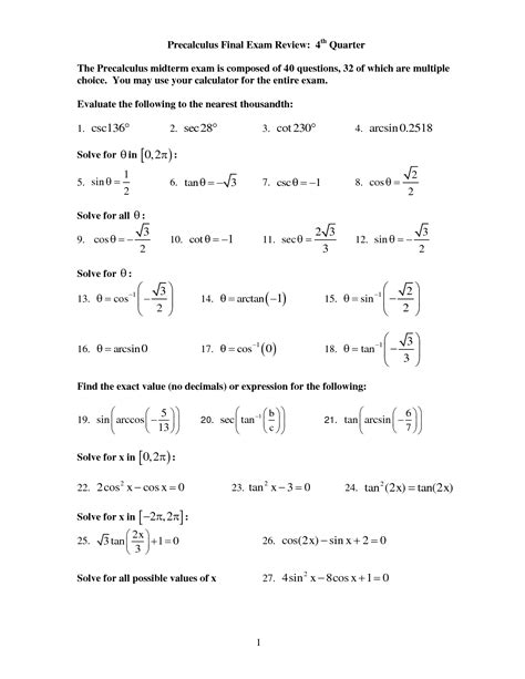 pre calculus msl practice exam 2013