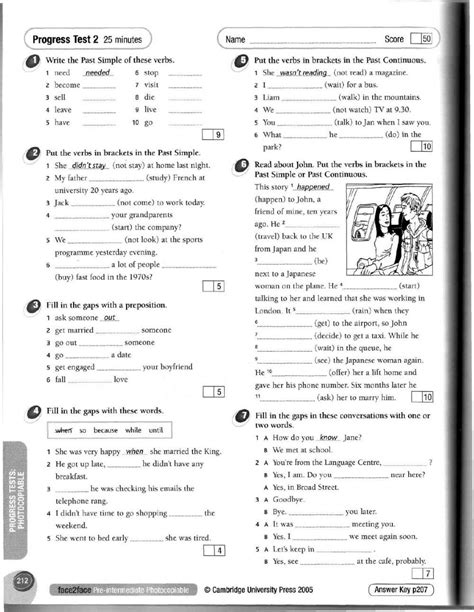 Pre Intermediate Progress Tests Face To Face