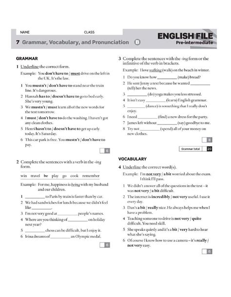 pre intermediate test unit 7 key