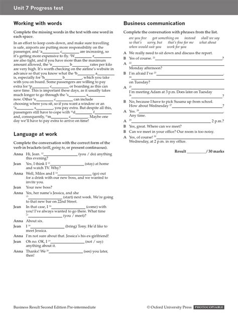 Pre Intermediate Tests Unit7