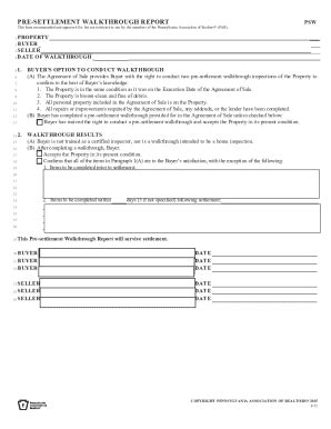 Pre Settlement Walkthrough