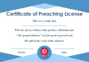 Preaching License Certificate