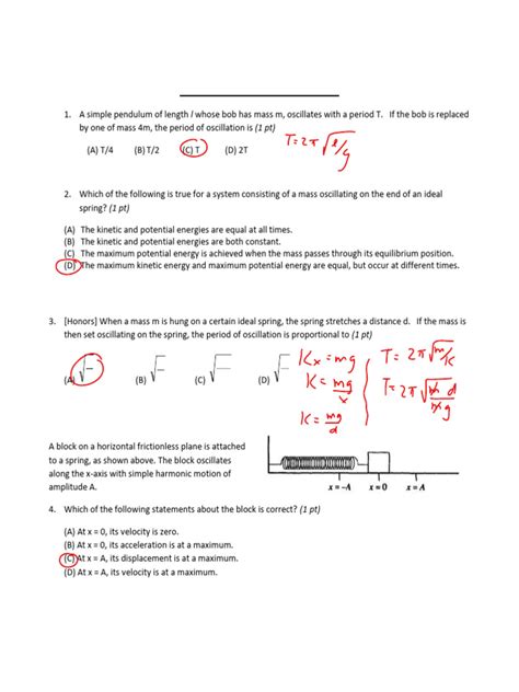 preap harmonic motion 1 answers