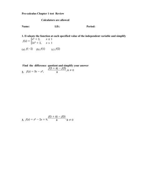 Download Precalculus Chapter 1 Test 
