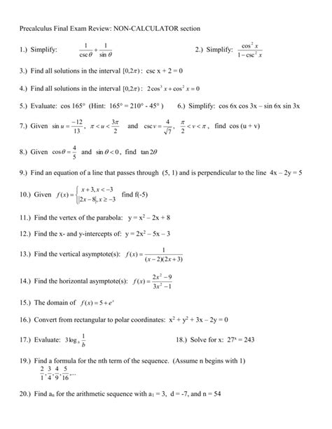 Read Online Precalculus Final Exam With Answers 