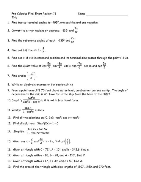 Read Online Precalculus Final Exam With Answers 