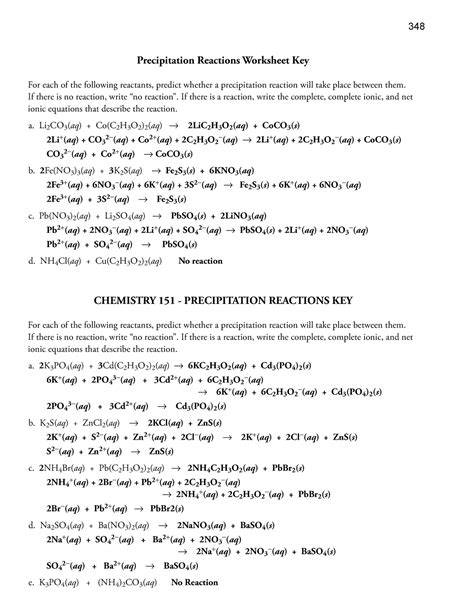 precipitation homework chemistry key