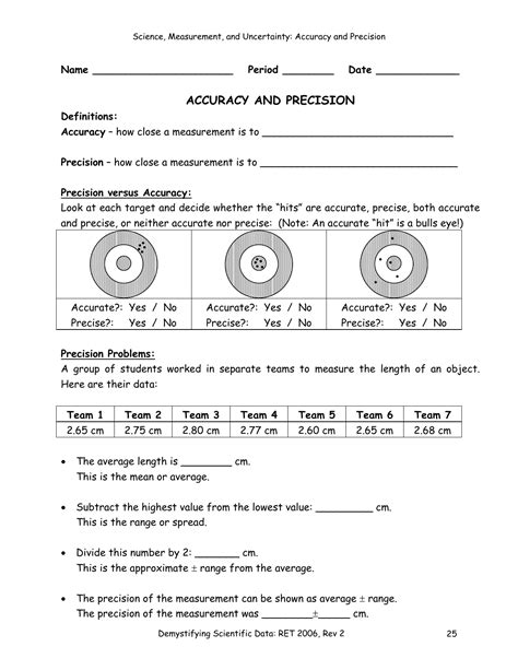 Precision Vs Accuracy Printable Worksheet Accuracy Precision Worksheet - Accuracy Precision Worksheet
