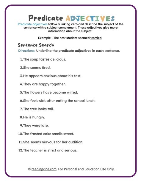 Predicate Adjectives Worksheets Readingvine Predicate Adjective Worksheet - Predicate Adjective Worksheet