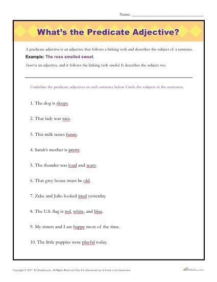 Predicate Adjectives Worksheets Tutoring Hour Predicate Adjective Worksheet - Predicate Adjective Worksheet