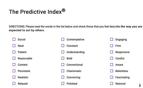 Predictive Index Assessment Sample Test