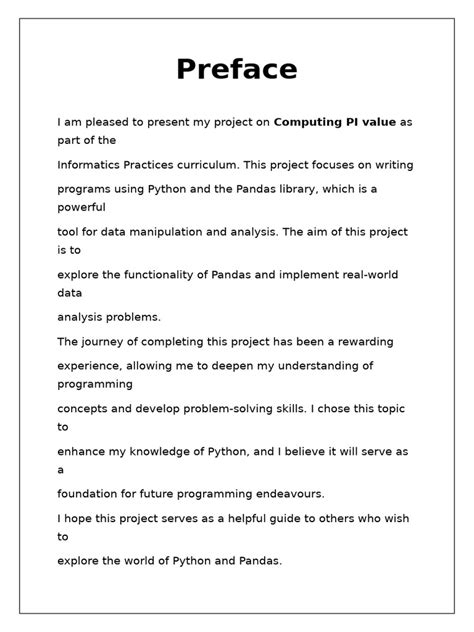 Read Online Preface Sample For School Project 