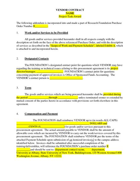 Preferred Vendor Contract
