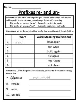 Prefixes Worksheets Prefixes Re And Un Worksheets Englishlinx Prefix Re Worksheet - Prefix Re Worksheet