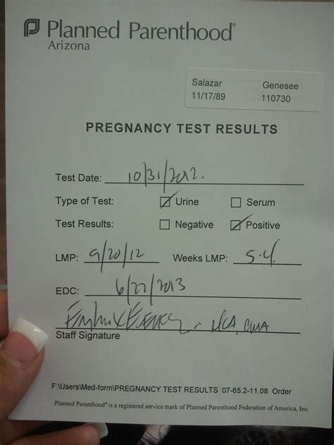 Download Pregnancy Test Results Document 