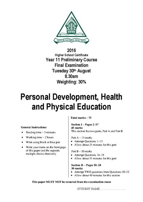 Preliminary 11 Pdhpe Test