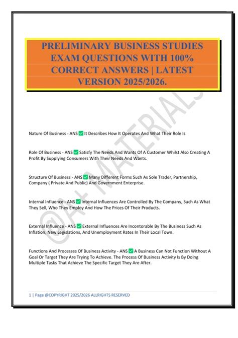 preliminary business studies exam