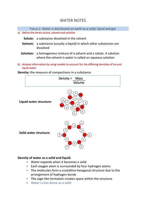 Preliminary Chemistry Water Notes