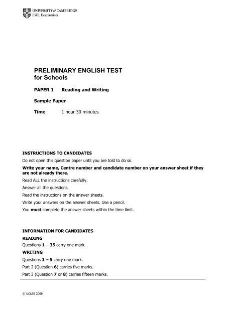Preliminary English Test