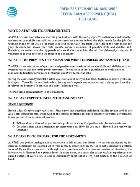 premises technician assessment pta test information