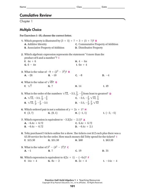 Prentice Hall Algebra 1 Answerkey Chpater 9
