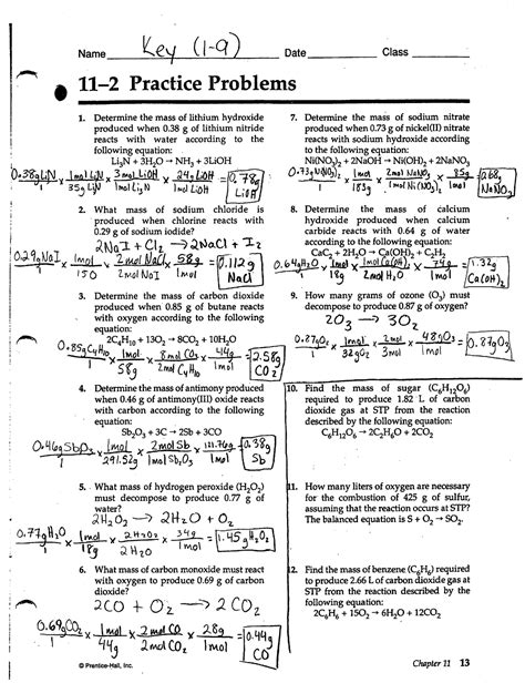 Prentice Hall Chemistry Chapter 11 Worksheets Answers