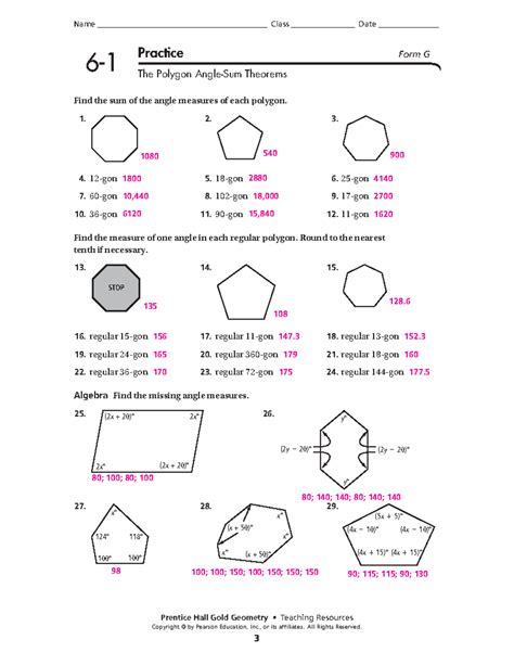 Prentice Hall Geometry 6 1 Answers