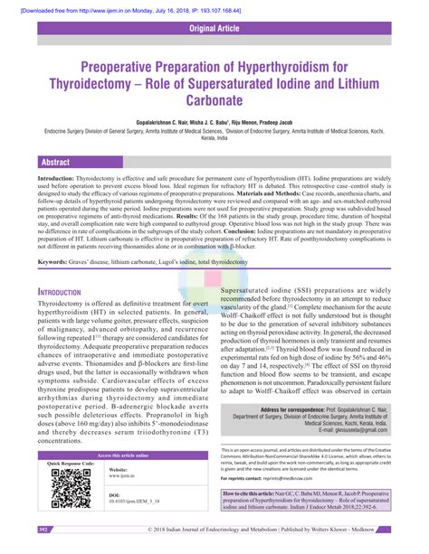Preoperative Preparation For Thyroidectomy