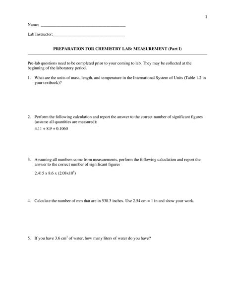 Download Preparation For Chemistry Lab Measurement Part I Number 