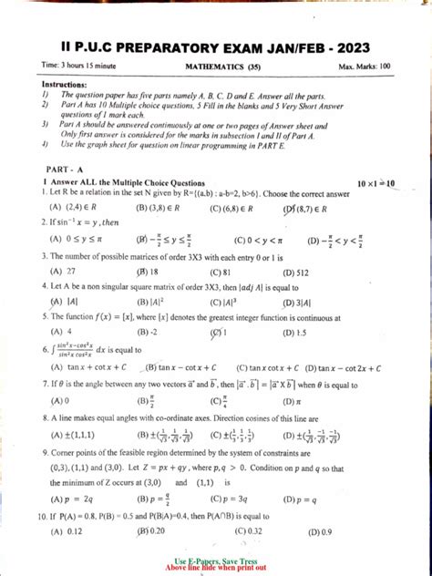 Preparatory Exam Question Papers