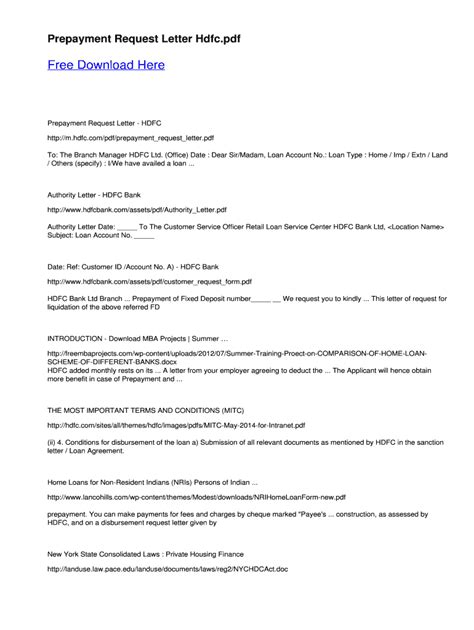 Prepayment Request Letter Hdfc Ltd