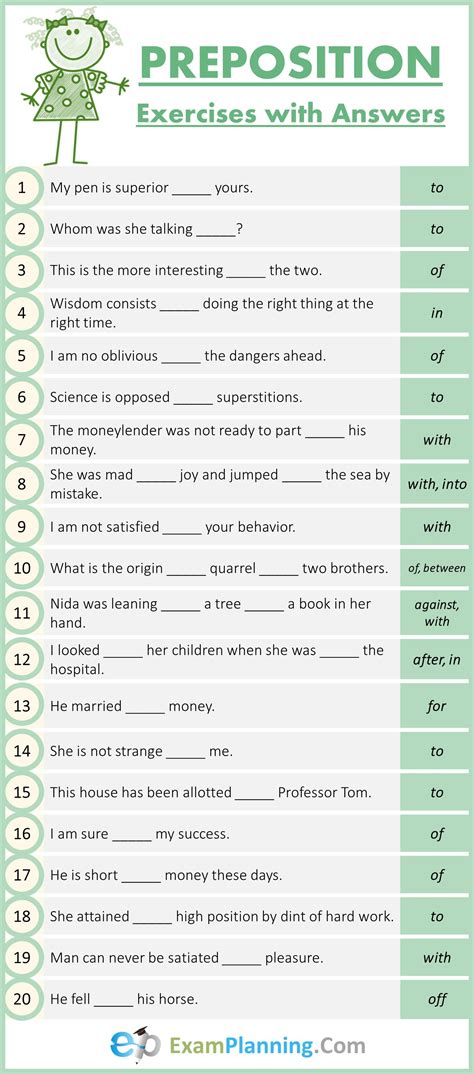 Preposition Exercise For Class 8