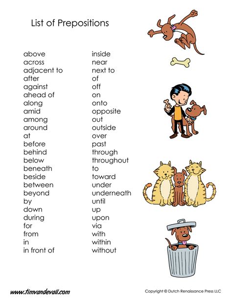 Preposition List Free Printable And Preposition Song Printable List Of Prepositions - Printable List Of Prepositions
