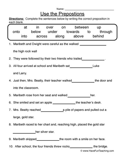 Preposition Words Worksheet Education Com 8th Grade Preposition Worksheet - 8th Grade Preposition Worksheet